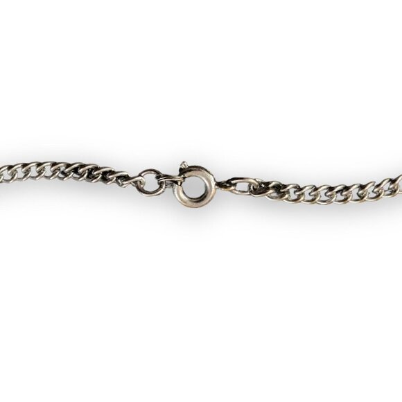 Vintage 1970s Silver-Toned 3D Rose Necklace Rhinestones on Chain Flower Floral - Picture 3 of 4